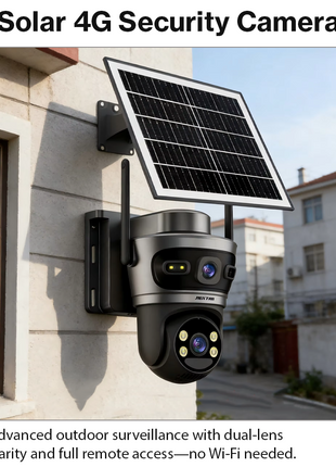 4G Solar Outdoor PTZ Security Camera 6MP Dual Lens IP66 Full Color Night Vision SD/Cloud Storage