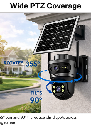 4G Solar Outdoor PTZ Security Camera 6MP Dual Lens IP66 Full Color Night Vision SD/Cloud Storage
