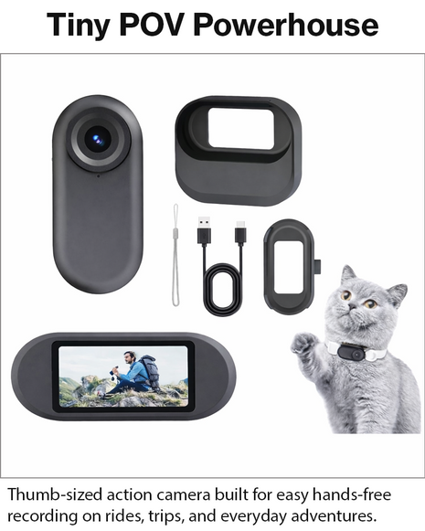Thumb Action Camera 1.47in HD Display USB-C 256GB Support