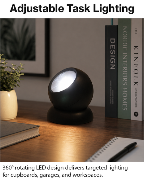 Magnetic Rotational LED Work Light Adjustable Brightness Battery Powered Cupboard Lamp 180 Lumens
