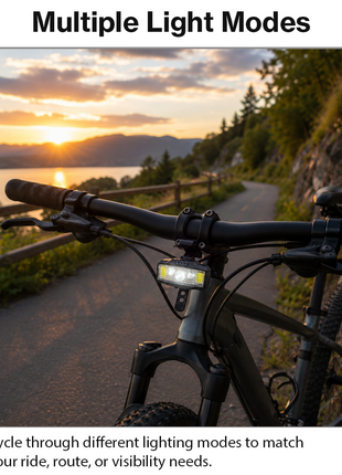 USB Rechargeable Bicycle Headlight – COB + LED, Battery Indicator, Tool-Free Handlebar Strap Mount