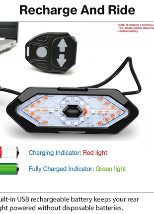 Wireless Remote Control Bike Turn Signal Light – USB Rechargeable LED Indicators with Handlebar Remote