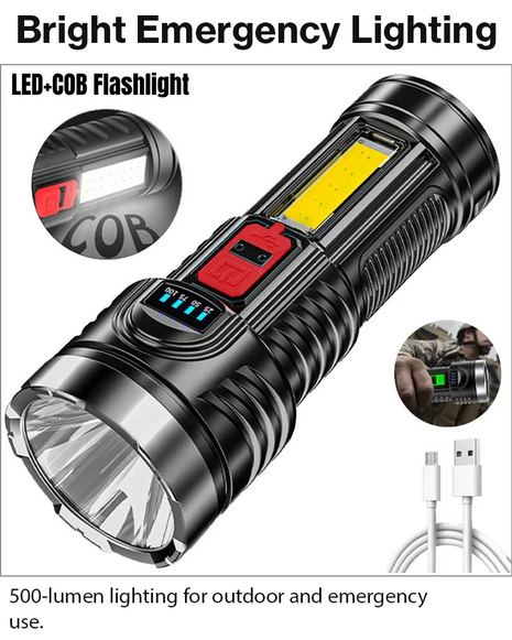 USB Rechargeable LED Tactical Flashlight 500LM COB Torch
