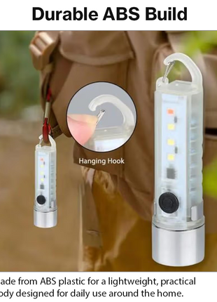 Mini USB Rechargeable LED Flashlight – Side COB Work Light + Top Torch, Keychain Pocket Light