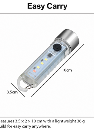 Mini USB Rechargeable LED Flashlight – Side COB Work Light + Top Torch, Keychain Pocket Light