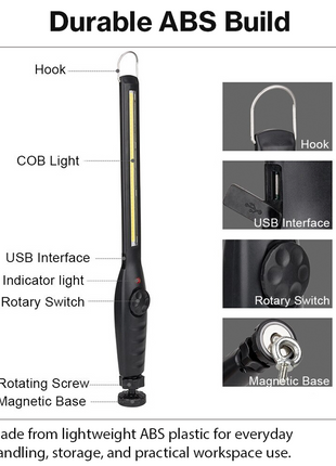 Eyeshield COB LED Work Light – Slim Rechargeable Inspection Lamp with Magnetic Rotating Base & Hook