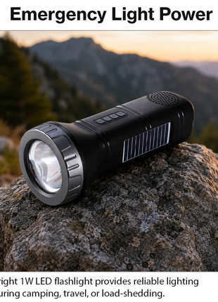 Portable  Grey Solar Rechargeable LED Flashlight Speaker with FM Radio, Bluetooth 5.3, TWS Pairing, USB/TF Playback