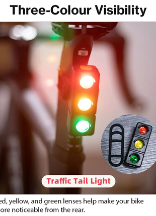 USB Rechargeable Bicycle Tail Light – Red, Yellow & Green Modes, Seatpost Strap Mount