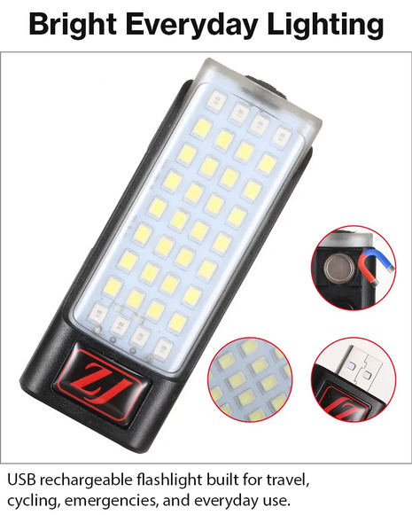 Portable USB Rechargeable LED Flashlight with Digital Battery Display, Red Warning Light & Clip-On Design