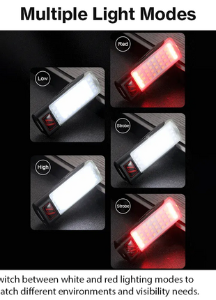 Portable USB Rechargeable LED Flashlight with Digital Battery Display, Red Warning Light & Clip-On Design