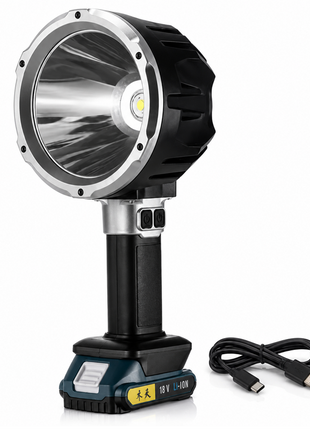 18V Rechargeable Multifunctional Super Bright LED Work Light with COB Side Light, Flashing Modes, USB-C Cable & Li-ion Battery