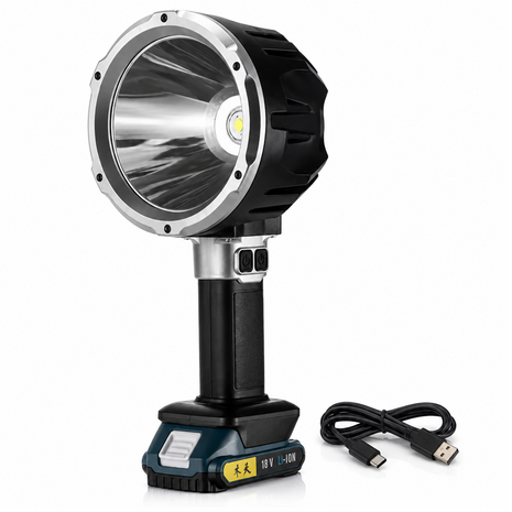 18V Rechargeable Multifunctional Super Bright LED Work Light with COB Side Light, Flashing Modes, USB-C Cable & Li-ion Battery