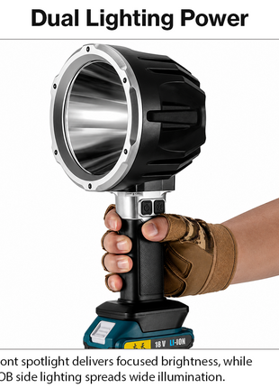 18V Rechargeable Multifunctional Super Bright LED Work Light with COB Side Light, Flashing Modes, USB-C Cable & Li-ion Battery