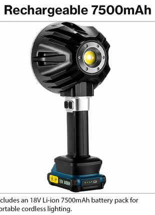18V Rechargeable Multifunctional Super Bright LED Work Light with COB Side Light, Flashing Modes, USB-C Cable & Li-ion Battery