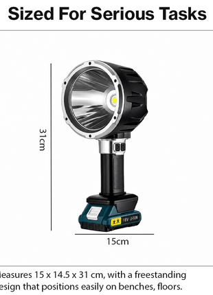18V Rechargeable Multifunctional Super Bright LED Work Light with COB Side Light, Flashing Modes, USB-C Cable & Li-ion Battery