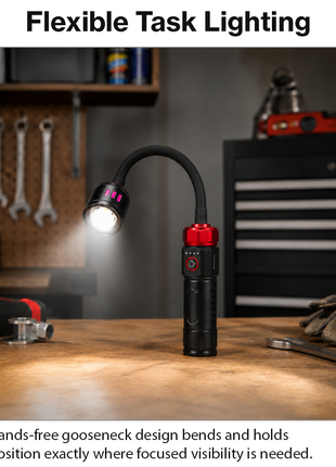 Flexible Gooseneck LED Flashlight Work Light – Zoomable Focus Head with Bendable Arm