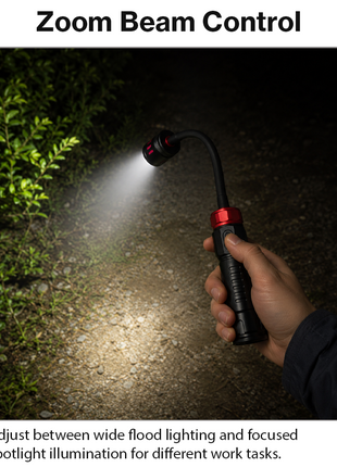 Flexible Gooseneck LED Flashlight Work Light – Zoomable Focus Head with Bendable Arm