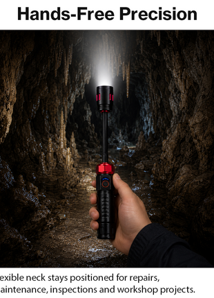 Flexible Gooseneck LED Flashlight Work Light – Zoomable Focus Head with Bendable Arm