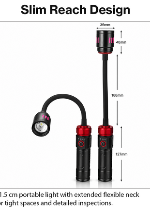 Flexible Gooseneck LED Flashlight Work Light – Zoomable Focus Head with Bendable Arm