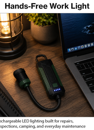 Portable Rechargeable LED Work Light with Magnetic Base, 360° Flexible Hose, Hook & USB-C Charging