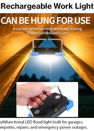 Multifunctional Rechargeable LED Flood Work Light – Warm White + COB, Power Bank Output, USB-C, 3×18650