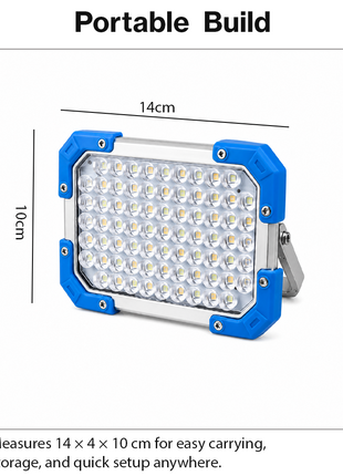 Multifunctional Rechargeable LED Flood Work Light – Warm White + COB, Power Bank Output, USB-C, 3×18650