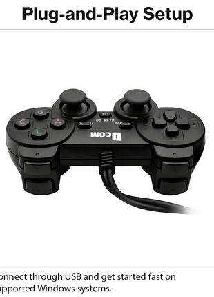 USB Wired Game Controller with Dual Vibration Motors, Plug & Play PC Gamepad, DirectX Support for Windows 98/2000/XP/Vista