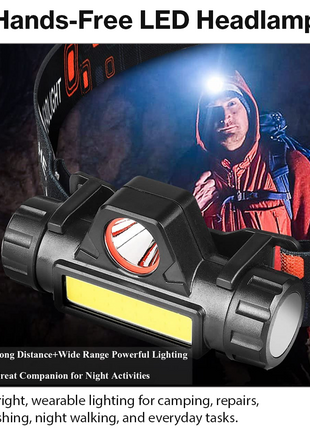 Headlamp Rechargeable Adjustable Head Strap Flashlight for Camping Running Hiking Work Light