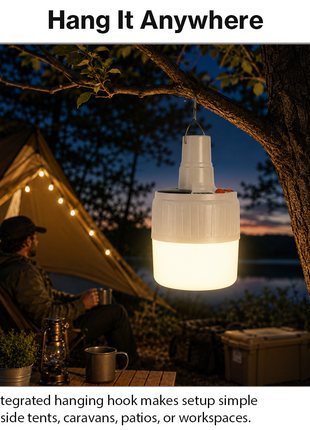 Solar LED Camping Lamp USB Rechargeable IP65 Waterproof Portable Tent Lantern with Hook, 24 LED, 5 Light Modes