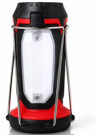Multi-Function COB Lantern with Pivoting LED Flashlight, Magnetic Base & Power Bank Function- Red