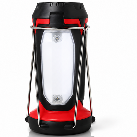 Multi-Function COB Lantern with Pivoting LED Flashlight, Magnetic Base & Power Bank Function- Red
