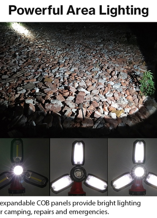 Multi-Function COB Lantern with Pivoting LED Flashlight, Magnetic Base & Power Bank Function- Red