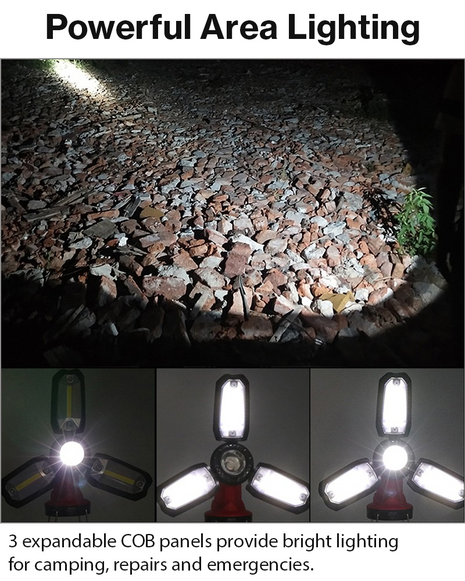 Multi-Function COB Lantern with Pivoting LED Flashlight, Magnetic Base & Power Bank Function- Red