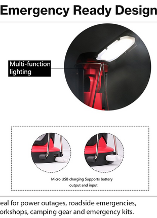 Multi-Function COB Lantern with Pivoting LED Flashlight, Magnetic Base & Power Bank Function- Red