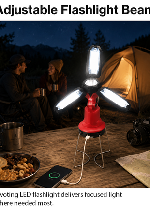 Multi-Function COB Lantern with Pivoting LED Flashlight, Magnetic Base & Power Bank Function- Red