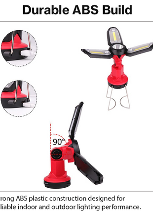 Multi-Function COB Lantern with Pivoting LED Flashlight, Magnetic Base & Power Bank Function- Red