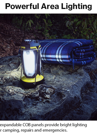 Multi-Function COB Lantern with Pivoting LED Flashlight, Magnetic Base & Power Bank Function- Yellow