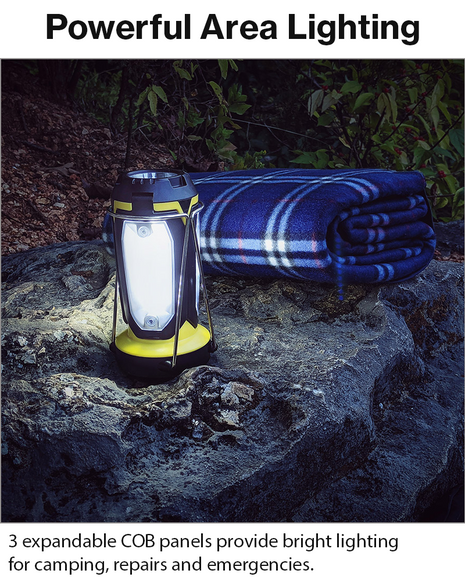 Multi-Function COB Lantern with Pivoting LED Flashlight, Magnetic Base & Power Bank Function- Yellow