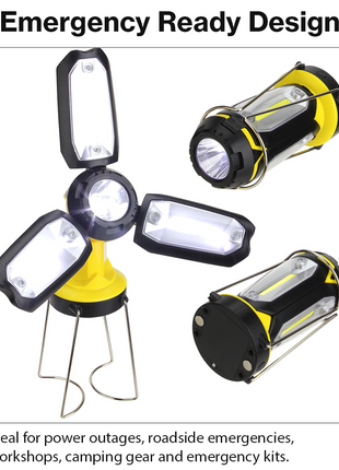 Multi-Function COB Lantern with Pivoting LED Flashlight, Magnetic Base & Power Bank Function- Yellow