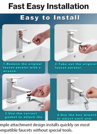 Rotatable Faucet Splash Head 180° Dual Spray Water Saving Tap Attachment for Kitchen & Bathroom Faucets
