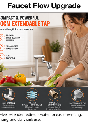 Aluminum Faucet Extender Adapter with Aerator Swivel Head for Sink Tap Water Direction Control