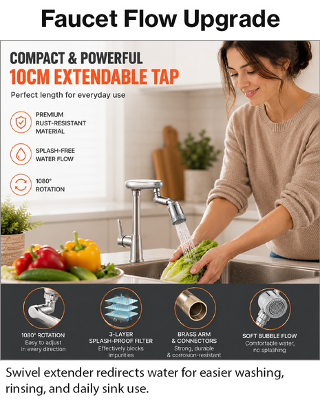 Aluminum Faucet Extender Adapter with Aerator Swivel Head for Sink Tap Water Direction Control
