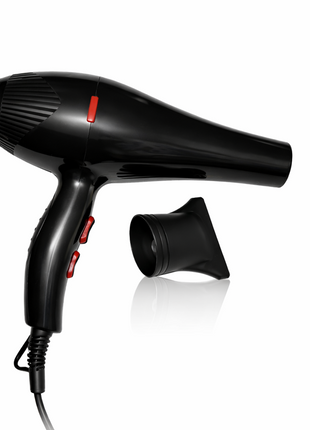 Professional Hair Dryer 6000W 220V with Diffuser & Styling Nozzle, 3 Heat Settings, 2 Speeds, Cool Shot, ABS Plastic Black