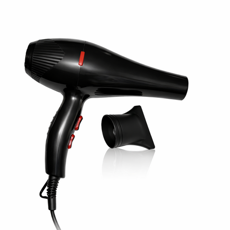Professional Hair Dryer 6000W 220V with Styling Nozzle, 3 Heat Settings, 2 Speeds, Cool Shot, ABS Plastic Black