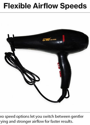 Professional Hair Dryer 6000W 220V with Diffuser & Styling Nozzle, 3 Heat Settings, 2 Speeds, Cool Shot, ABS Plastic Black