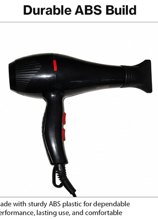 Professional Hair Dryer 6000W 220V with Diffuser & Styling Nozzle, 3 Heat Settings, 2 Speeds, Cool Shot, ABS Plastic Black