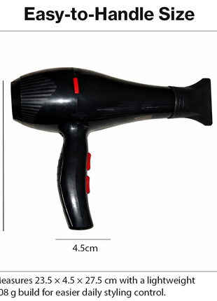 Professional Hair Dryer 6000W 220V with Diffuser & Styling Nozzle, 3 Heat Settings, 2 Speeds, Cool Shot, ABS Plastic Black