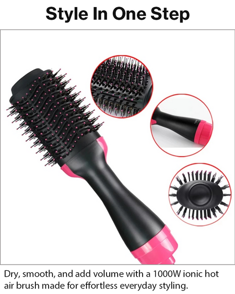 One Step Hair Dryer & Volumizer 1000W with Ionic Ceramic Oval Brush – Black & Pink
