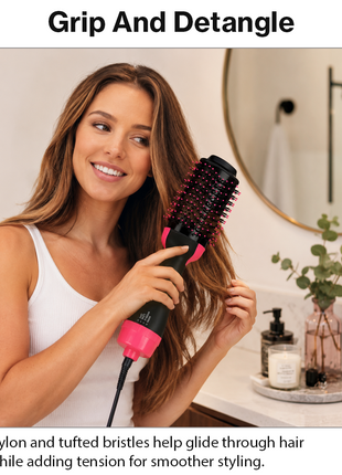One Step Hair Dryer & Volumizer 1000W with Ionic Ceramic Oval Brush – Black & Pink