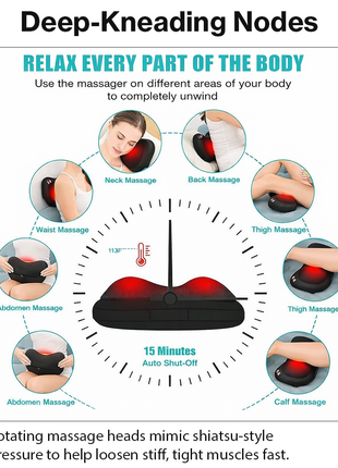 Neck and Back Massage Pillow with Heat, Corded Electric Deep Tissue Massager for Neck, Shoulder, Back, Waist, Legs, Home & Car Use